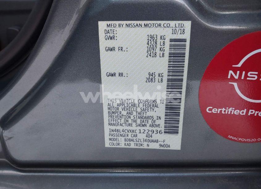 Photo 9 of 2019 Nissan Altima 2.5 SR (VIN 1N4BL4CVXKC122936)