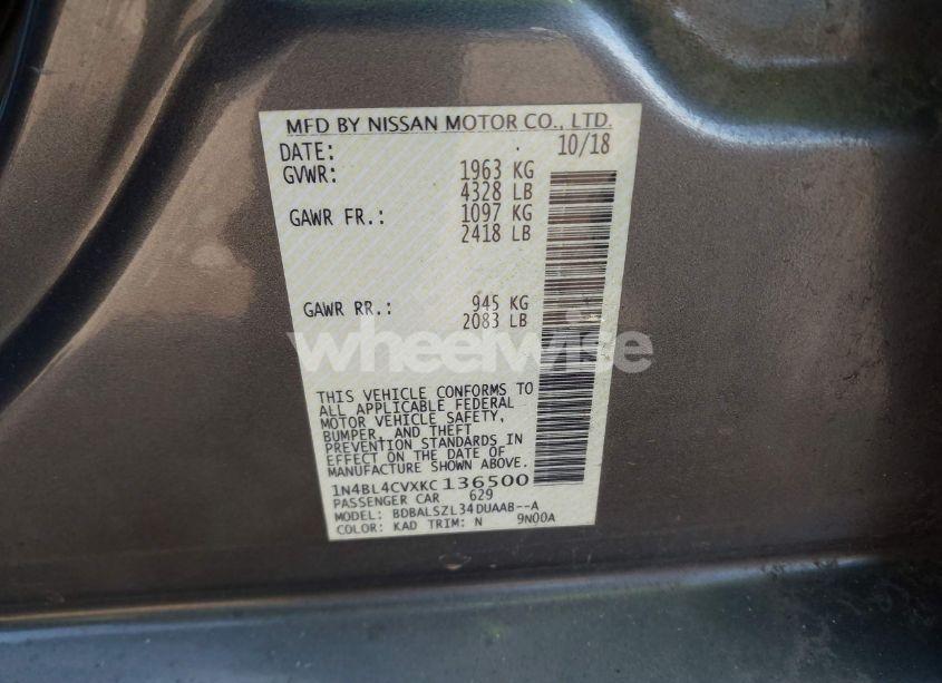 Photo 9 of 2019 Nissan Altima 2.5 SR (VIN 1N4BL4CVXKC136500)