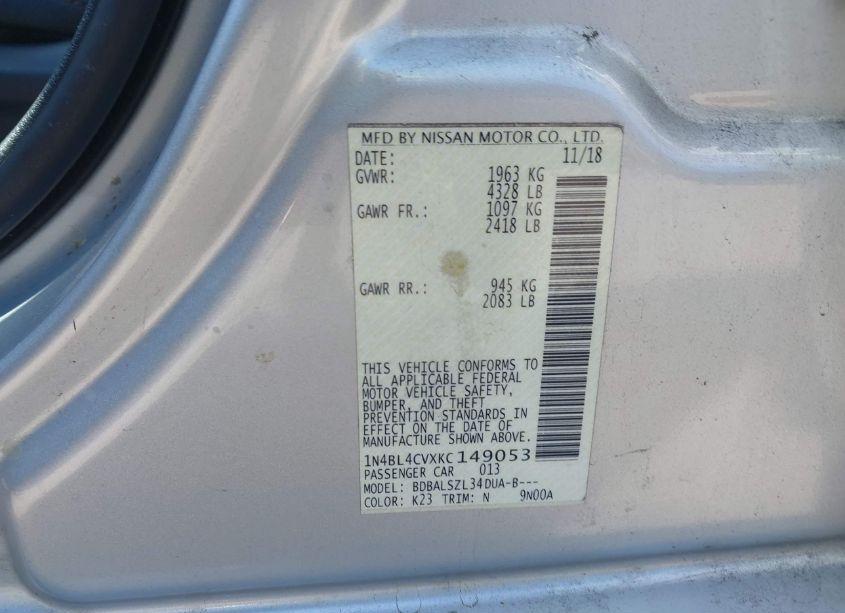 Photo 9 of 2019 Nissan Altima 2.5 SR (VIN 1N4BL4CVXKC149053)