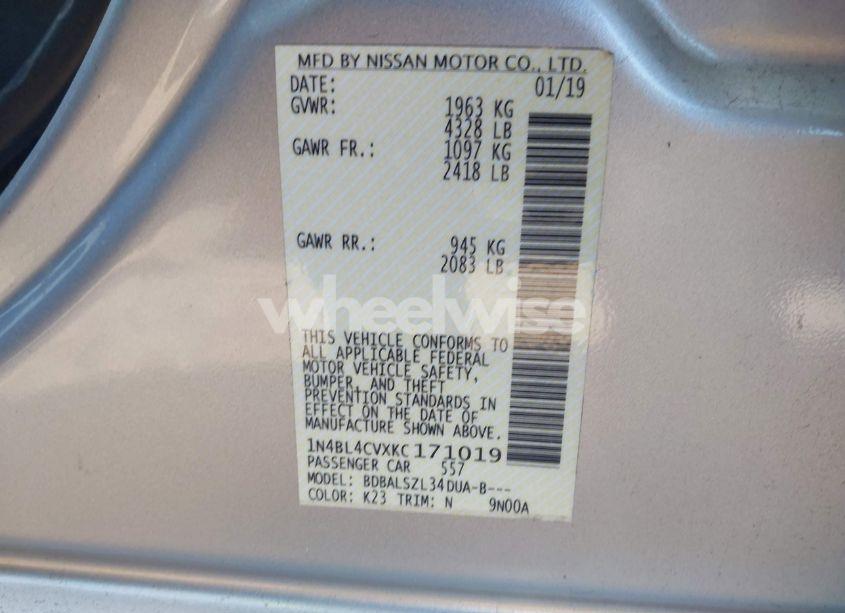 Photo 9 of 2019 Nissan Altima 2.5 SR (VIN 1N4BL4CVXKC171019)