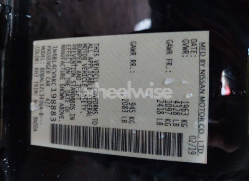 Photo 9 of 2019 Nissan Altima 2.5 SR (VIN 1N4BL4CVXKC198883)