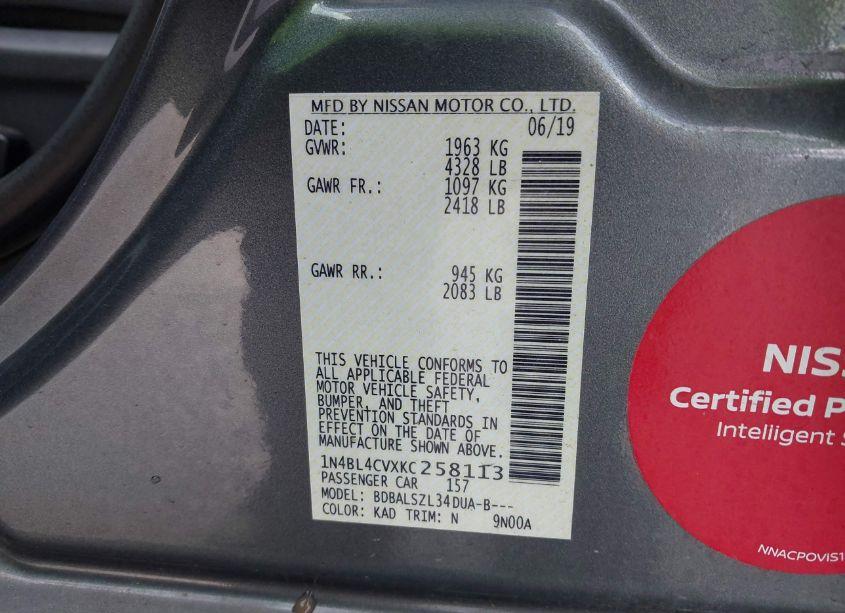 Photo 9 of 2019 Nissan Altima 2.5 SR (VIN 1N4BL4CVXKC258113)