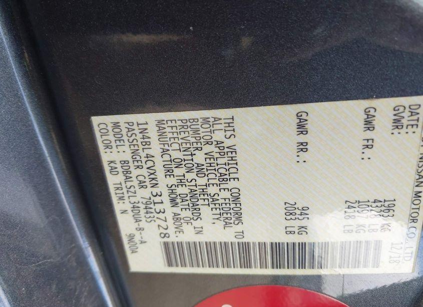 Photo 9 of 2019 Nissan Altima 2.5 SR (VIN 1N4BL4CVXKN313728)