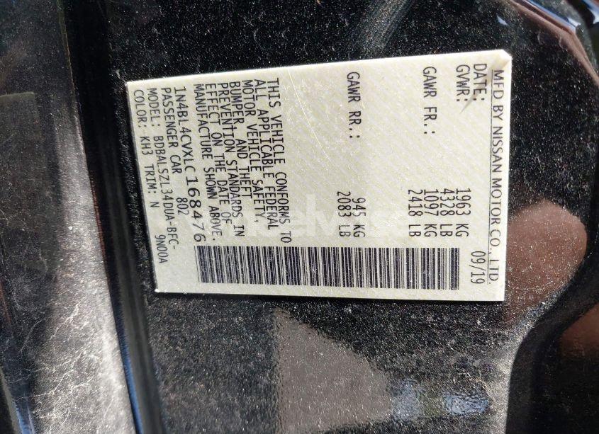 Photo 9 of 2020 Nissan Altima SR FWD (VIN 1N4BL4CVXLC168476)