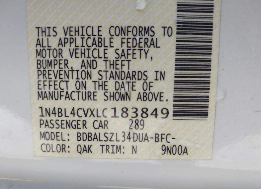 Photo 9 of 2020 Nissan Altima SR FWD (VIN 1N4BL4CVXLC183849)