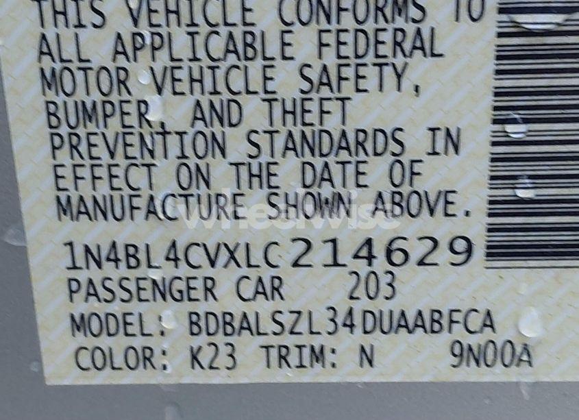 Photo 9 of 2020 Nissan Altima SR FWD (VIN 1N4BL4CVXLC214629)