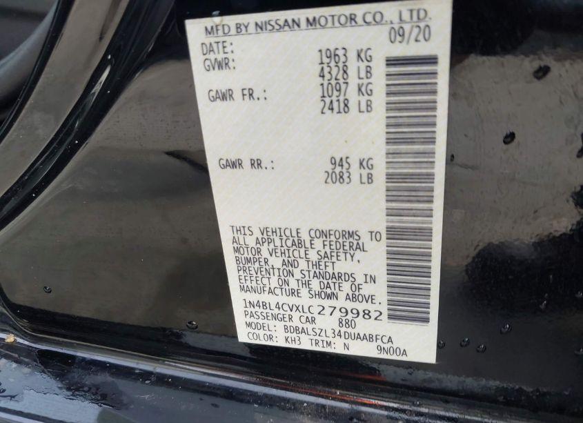 Photo 9 of 2020 Nissan Altima SR FWD (VIN 1N4BL4CVXLC279982)