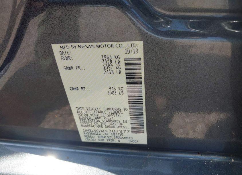 Photo 9 of 2020 Nissan Altima SR FWD (VIN 1N4BL4CVXLN307977)