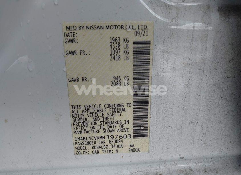 Photo 9 of 2021 Nissan Altima SR FWD (VIN 1N4BL4CVXMN397603)