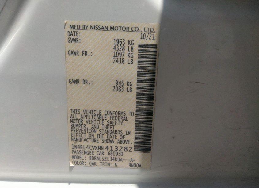 Photo 9 of 2021 Nissan Altima SR FWD (VIN 1N4BL4CVXMN413282)