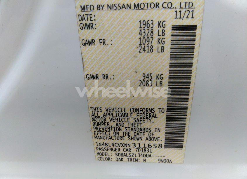 Photo 9 of 2022 Nissan Altima SR FWD (VIN 1N4BL4CVXNN311658)