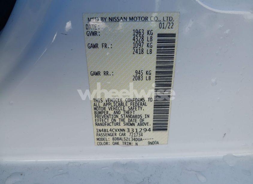 Photo 9 of 2022 Nissan Altima SR FWD (VIN 1N4BL4CVXNN331294)