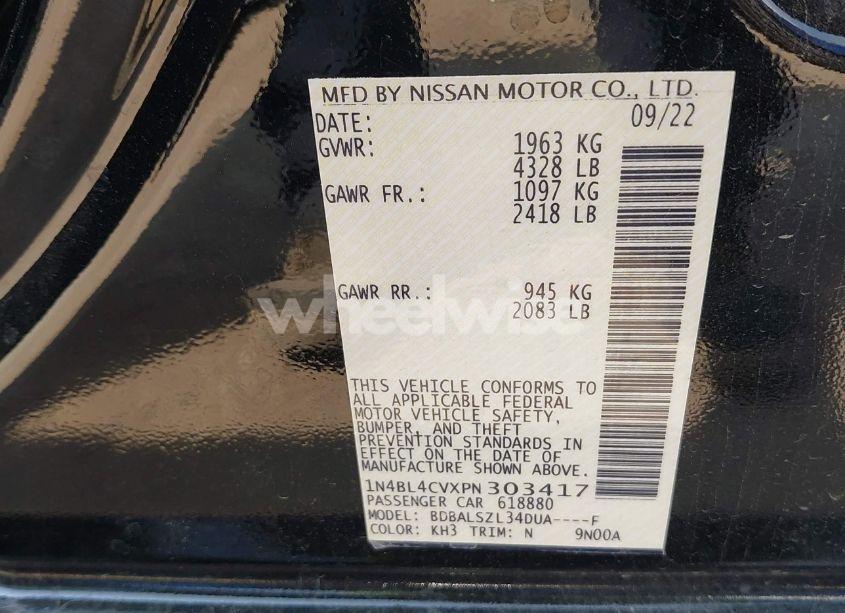 Photo 9 of 2023 Nissan Altima SR FWD (VIN 1N4BL4CVXPN303417)