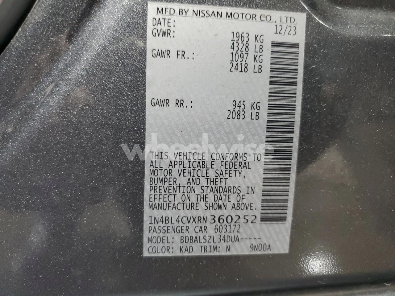 Photo 13 of 2024 NISSAN ALTIMA SR N/A (VIN 1N4BL4CVXRN360252)