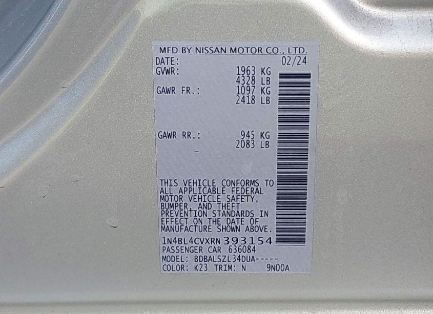 Photo 9 of 2024 Nissan Altima SR FWD (VIN 1N4BL4CVXRN393154)