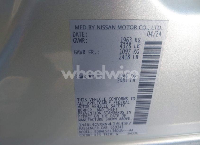 Photo 9 of 2024 Nissan Altima SR FWD (VIN 1N4BL4CVXRN416397)