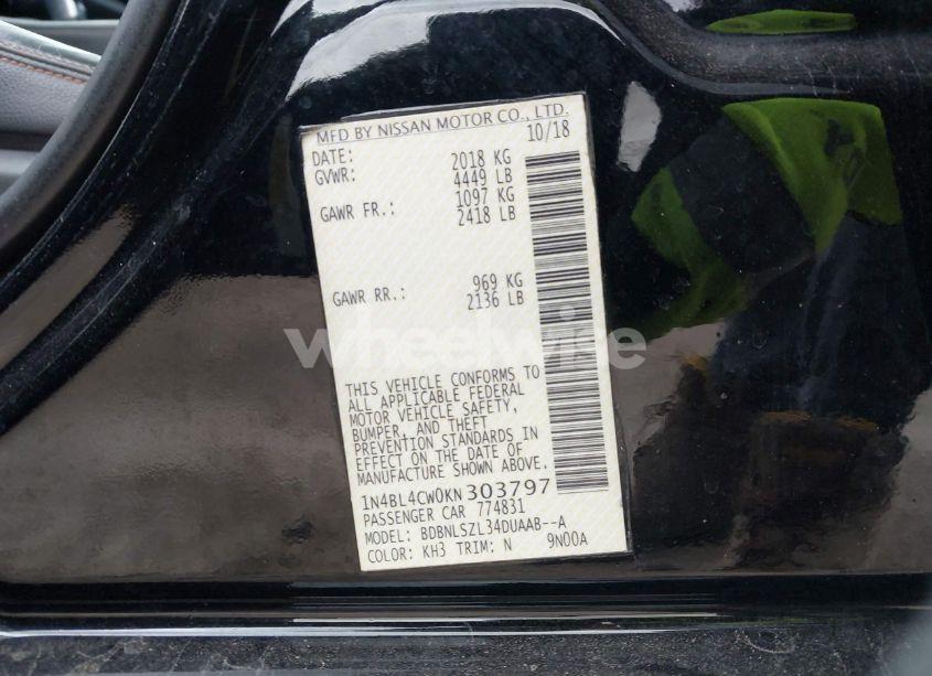 Photo 9 of 2019 Nissan Altima 2.5 SR (VIN 1N4BL4CW0KN303797)