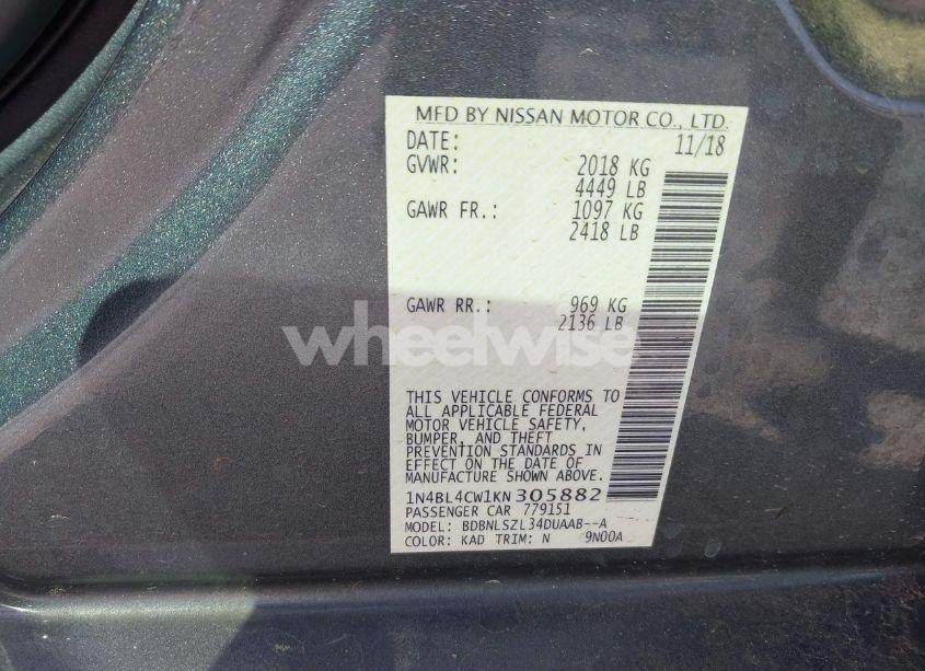 Photo 9 of 2019 Nissan Altima 2.5 SR (VIN 1N4BL4CW1KN305882)