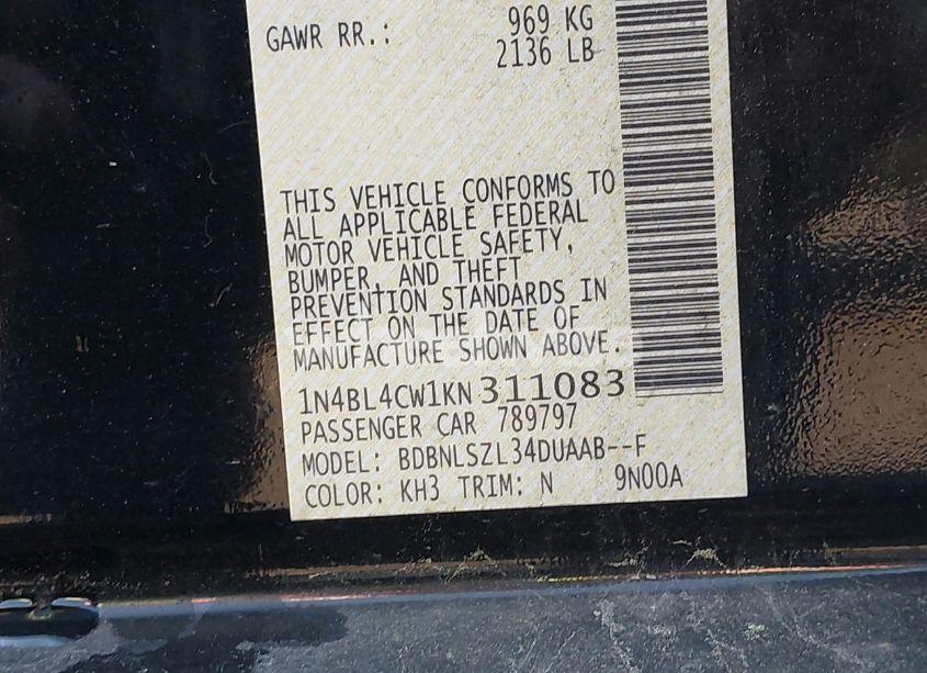 Photo 9 of 2019 Nissan Altima 2.5 SR (VIN 1N4BL4CW1KN311083)