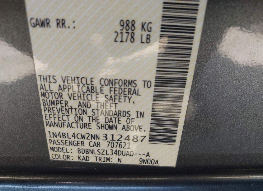 Photo 9 of 2022 Nissan Altima SR INTELLIGENT AWD (VIN 1N4BL4CW2NN312487)