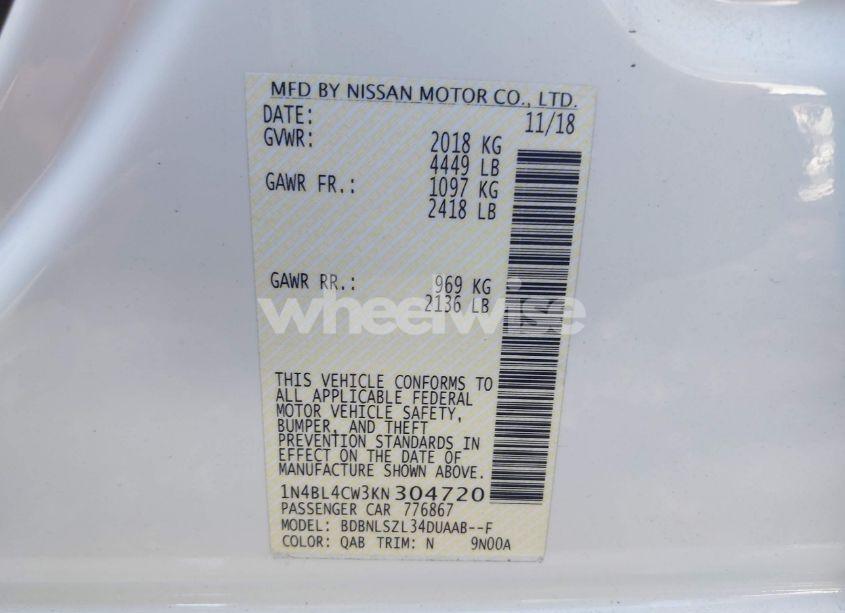 Photo 9 of 2019 Nissan Altima 2.5 SR (VIN 1N4BL4CW3KN304720)