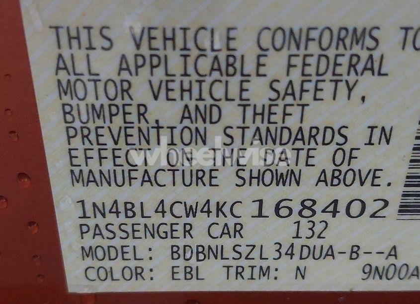 Photo 9 of 2019 Nissan Altima 2.5 SR (VIN 1N4BL4CW4KC168402)