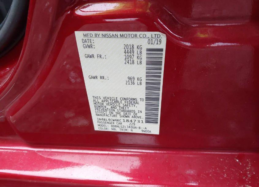 Photo 9 of 2019 Nissan Altima 2.5 SR (VIN 1N4BL4CW4KC184731)