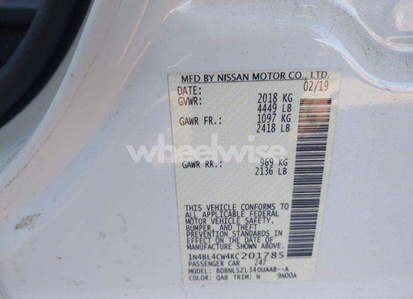 Photo 9 of 2019 Nissan Altima 2.5 SR (VIN 1N4BL4CW4KC201785)