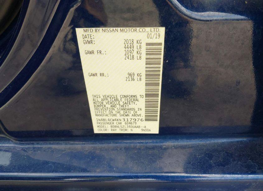 Photo 9 of 2019 Nissan Altima 2.5 SR (VIN 1N4BL4CW4KN317976)