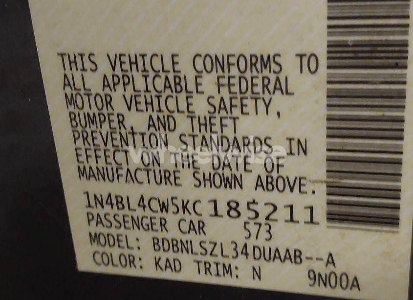 Photo 9 of 2019 Nissan Altima 2.5 SR (VIN 1N4BL4CW5KC185211)