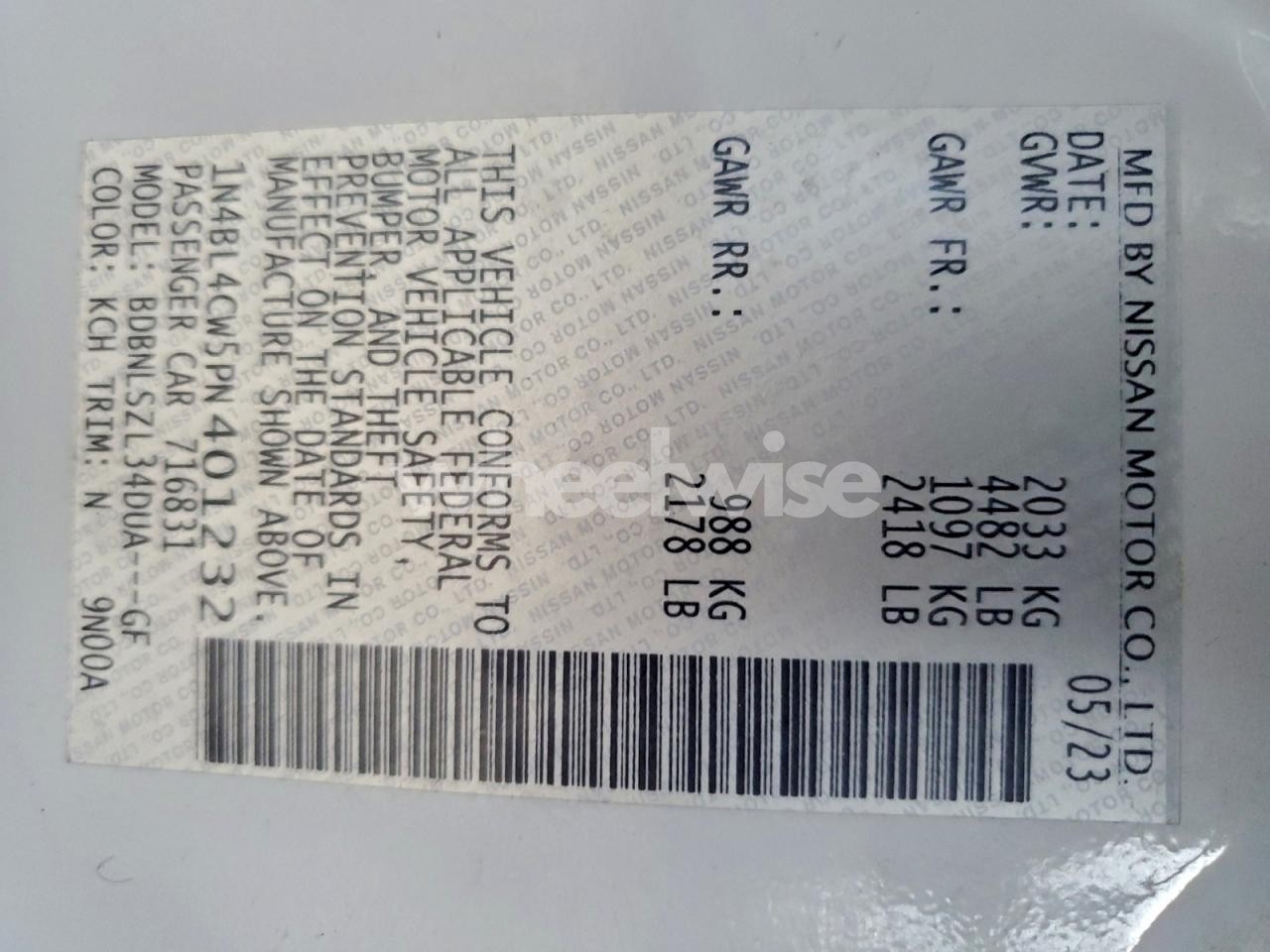 Photo 12 of 2023 NISSAN ALTIMA SR (VIN 1N4BL4CW5PN401232)