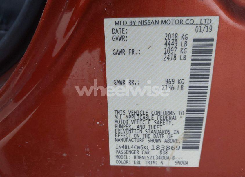 Photo 9 of 2019 Nissan Altima 2.5 SR (VIN 1N4BL4CW6KC183869)