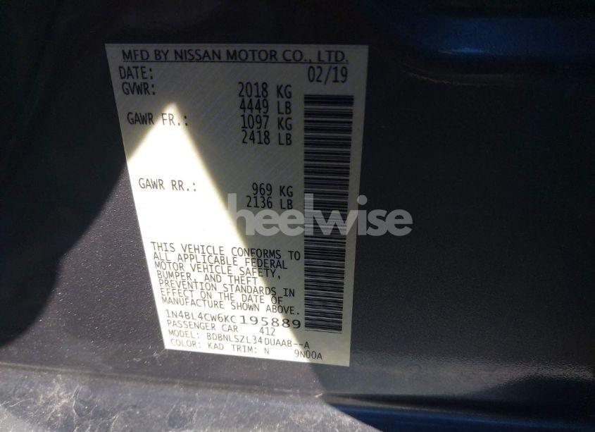 Photo 9 of 2019 Nissan Altima 2.5 SR (VIN 1N4BL4CW6KC195889)