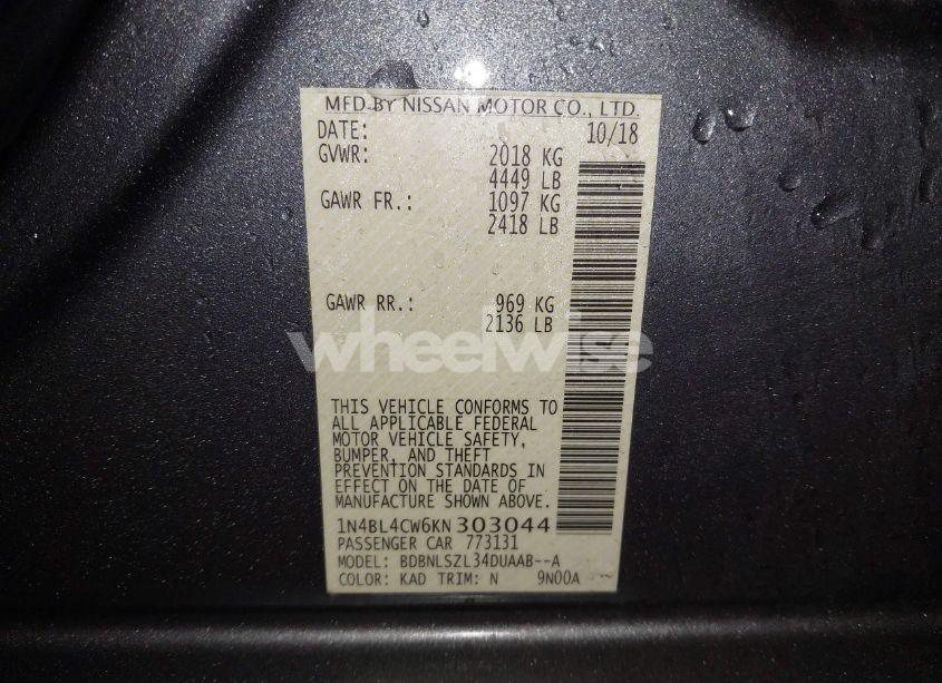 Photo 9 of 2019 Nissan Altima 2.5 SR (VIN 1N4BL4CW6KN303044)