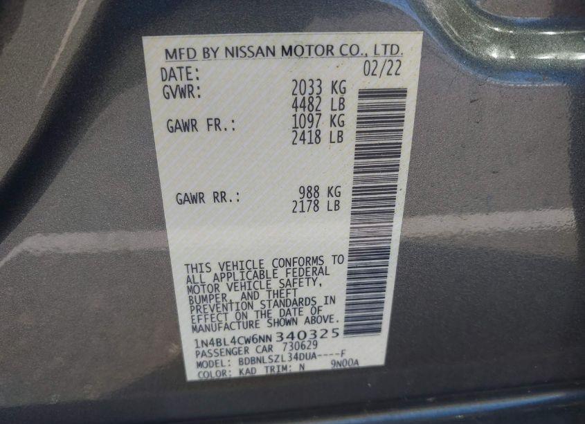 Photo 9 of 2022 Nissan Altima SR INTELLIGENT AWD (VIN 1N4BL4CW6NN340325)