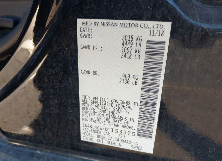 Photo 9 of 2019 Nissan Altima 2.5 SR (VIN 1N4BL4CW7KC153375)