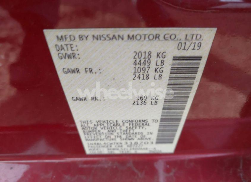 Photo 9 of 2019 Nissan Altima 2.5 SR (VIN 1N4BL4CW7KN318703)