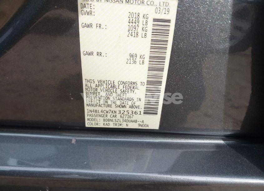 Photo 9 of 2019 Nissan Altima 2.5 SR (VIN 1N4BL4CW7KN325361)