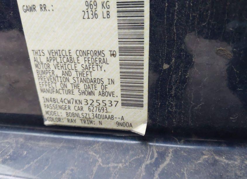 Photo 9 of 2019 Nissan Altima 2.5 SR (VIN 1N4BL4CW7KN325537)