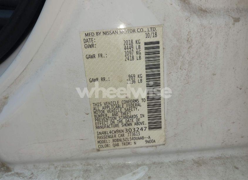 Photo 9 of 2019 Nissan Altima 2.5 SR (VIN 1N4BL4CW9KN303247)