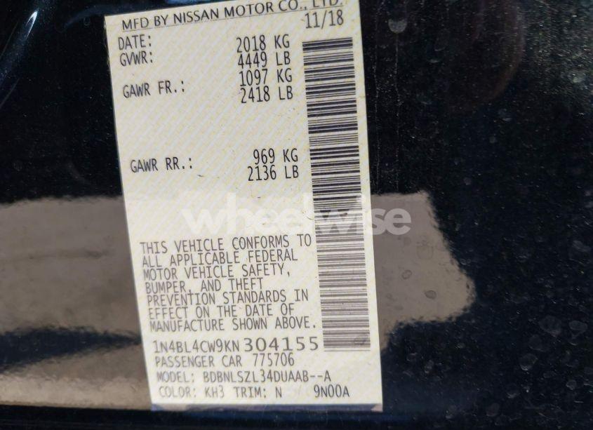 Photo 9 of 2019 Nissan Altima 2.5 SR (VIN 1N4BL4CW9KN304155)