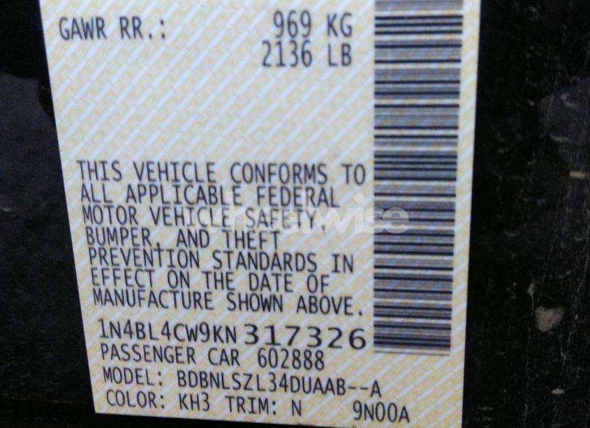 Photo 9 of 2019 Nissan Altima 2.5 SR (VIN 1N4BL4CW9KN317326)