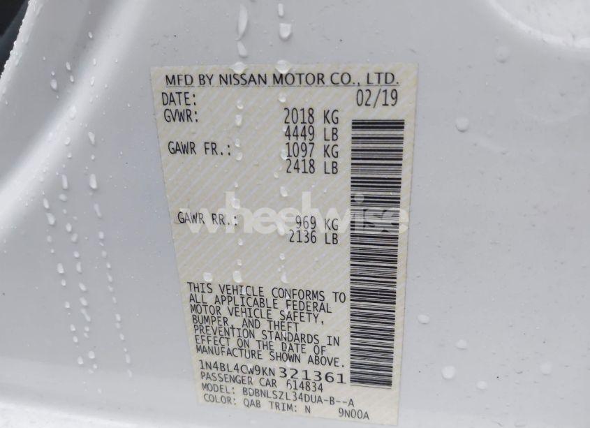 Photo 9 of 2019 Nissan Altima 2.5 SR (VIN 1N4BL4CW9KN321361)