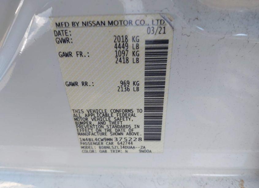 Photo 9 of 2021 Nissan Altima SR INTELLIGENT AWD (VIN 1N4BL4CW9MN375228)