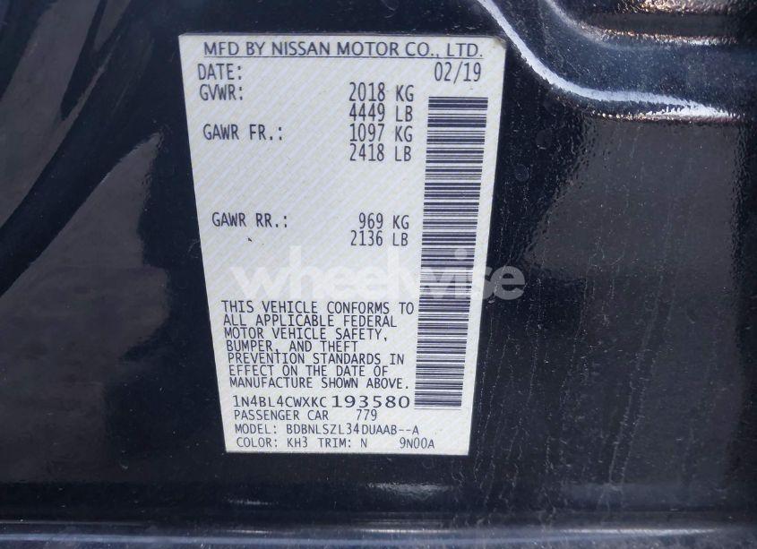 Photo 9 of 2019 Nissan Altima 2.5 SR (VIN 1N4BL4CWXKC193580)