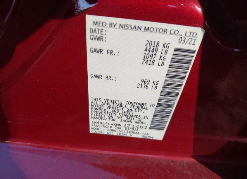 Photo 9 of 2021 Nissan Altima SR INTELLIGENT AWD (VIN 1N4BL4CWXMN371401)