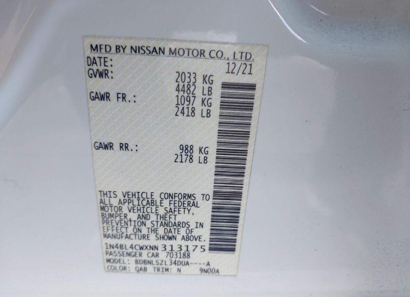 Photo 9 of 2022 Nissan Altima SR INTELLIGENT AWD (VIN 1N4BL4CWXNN313175)