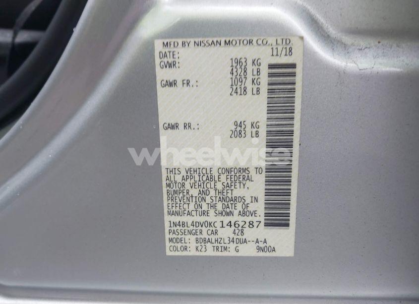 Photo 9 of 2019 Nissan Altima 2.5 SV (VIN 1N4BL4DV0KC146287)