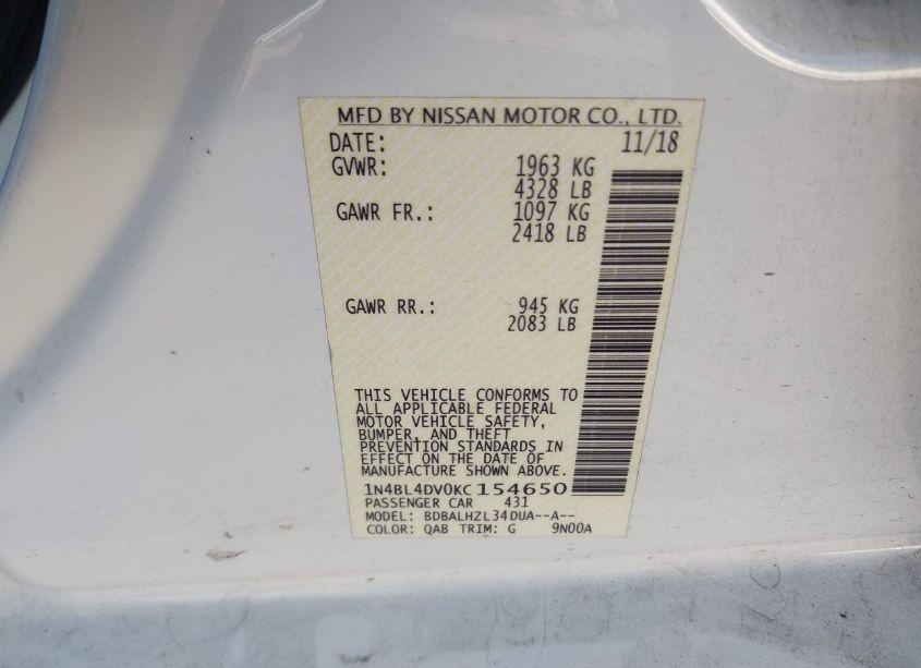 Photo 9 of 2019 Nissan Altima 2.5 SV (VIN 1N4BL4DV0KC154650)