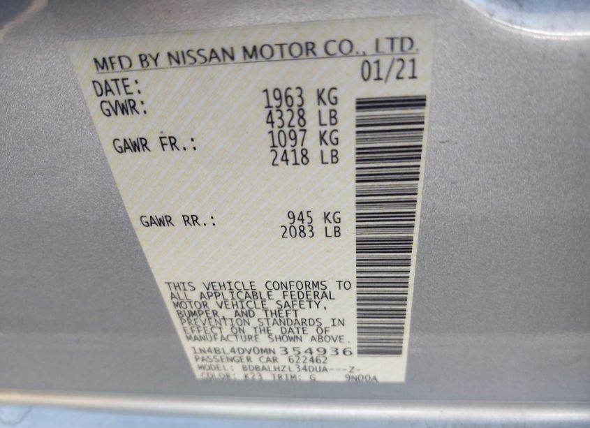 Photo 9 of 2021 Nissan Altima SV FWD (VIN 1N4BL4DV0MN354936)